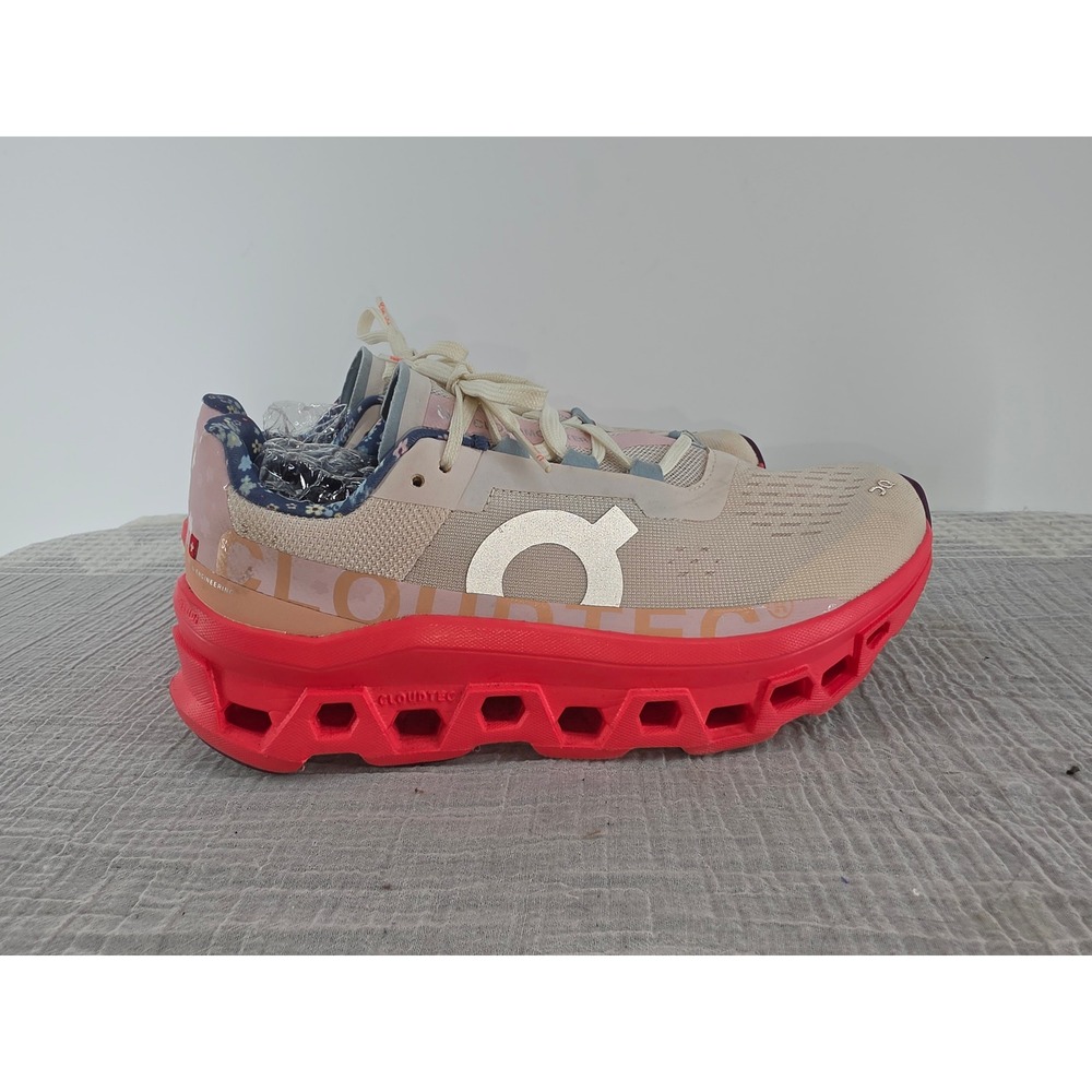 On Running Cloudmonster Womens 8.5 Cream Pink Floral Running Shoes 3WE30633274